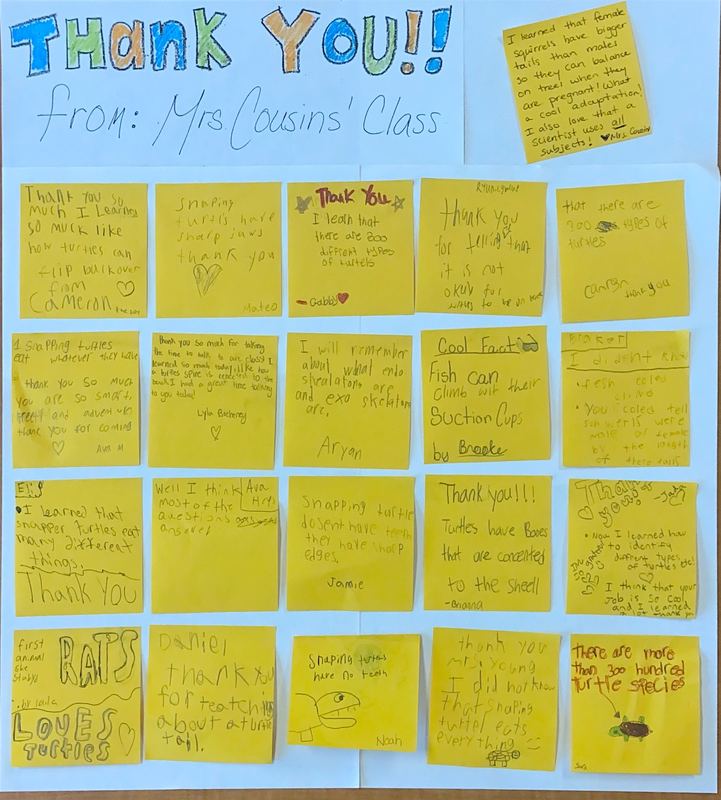 Post it notes with thank you's and something students learned from the Skype a Scientist sessions. 